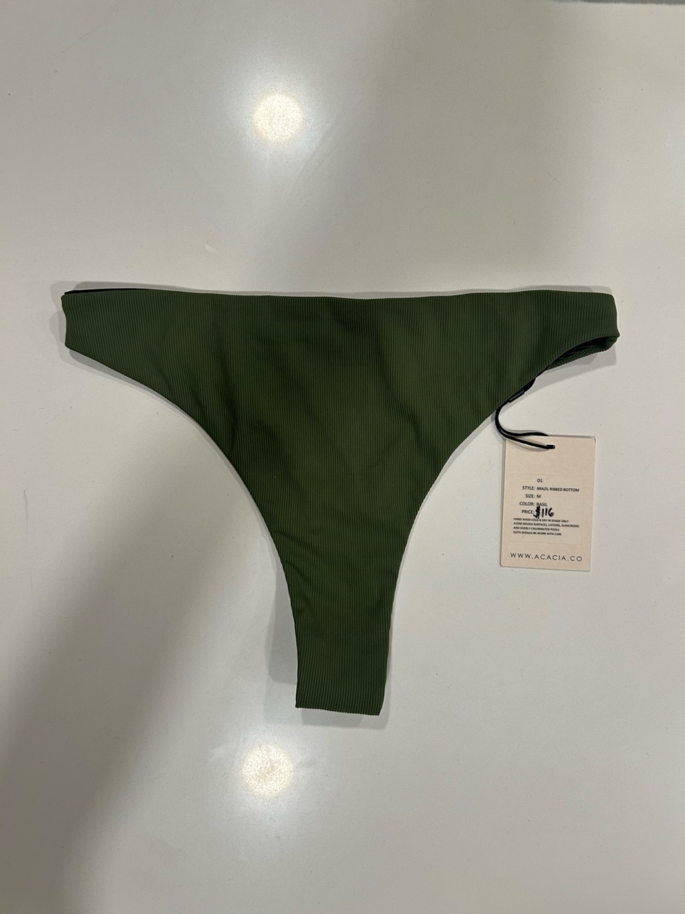 ACACIA Olive Green Ribbed Bikini Bottom Style: Brazil Color: Basil NWT size M